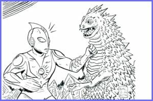 Sketsa Gambar Ultraman dan Monster