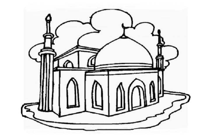 Masjid Hitam Putih Kartun