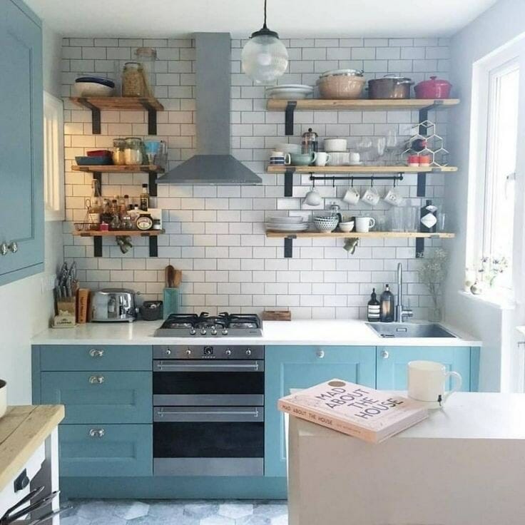 Dapur yang Didominasi Warna Biru Muda