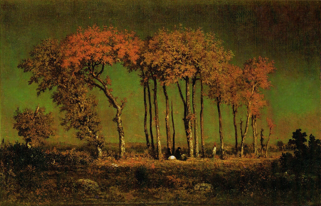 Gambar lukisan Under a Birch Tree, Evening oleh Theodore Rousseau