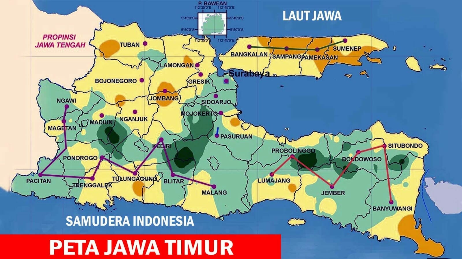 Peta Pembagian Kabupaten di Jawa Timur