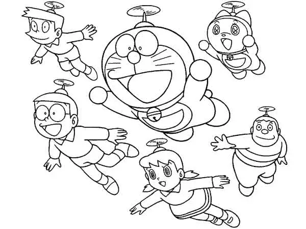 Sketsa Gambar Doraemon dan Kawan-kawan