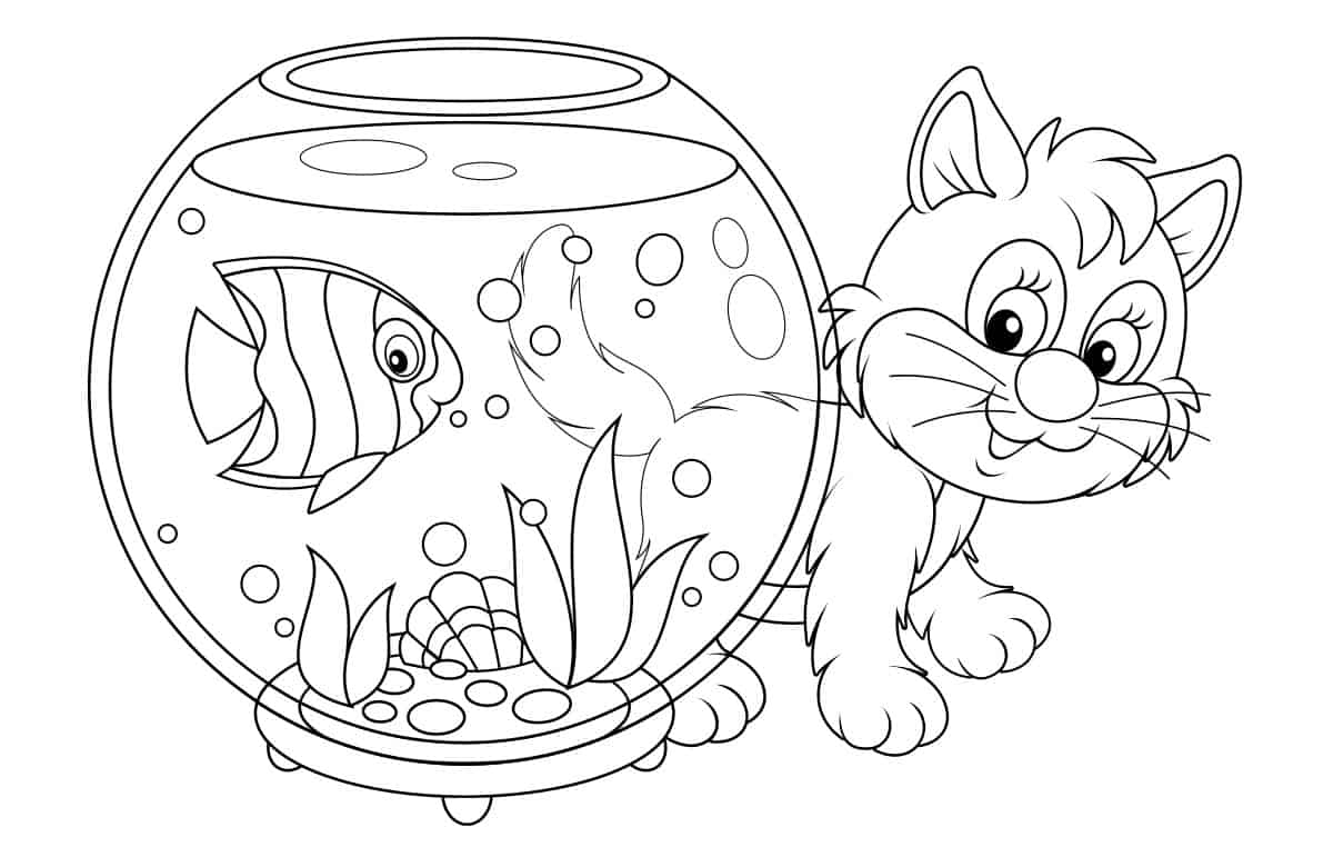 Sketsa Kucing dan Ikan