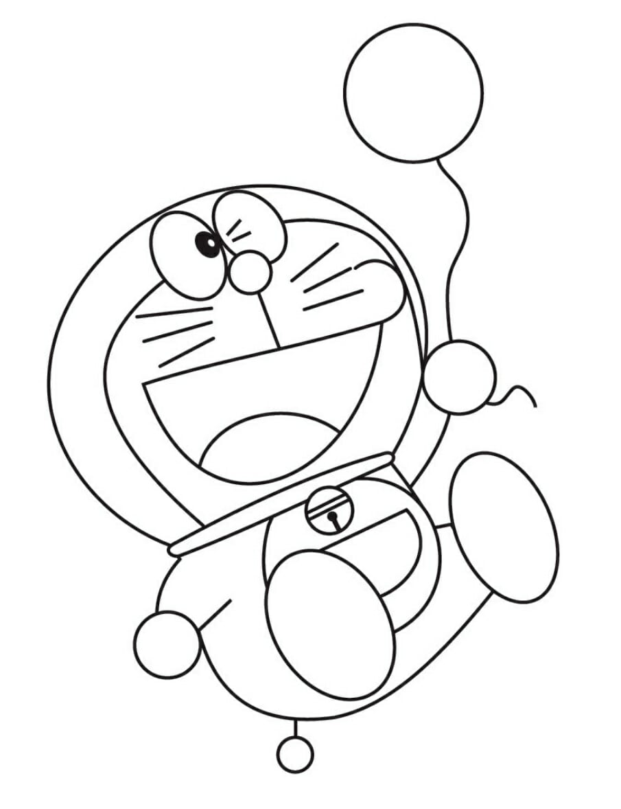 Sketsa Gambar Doraemon Memegang Balon